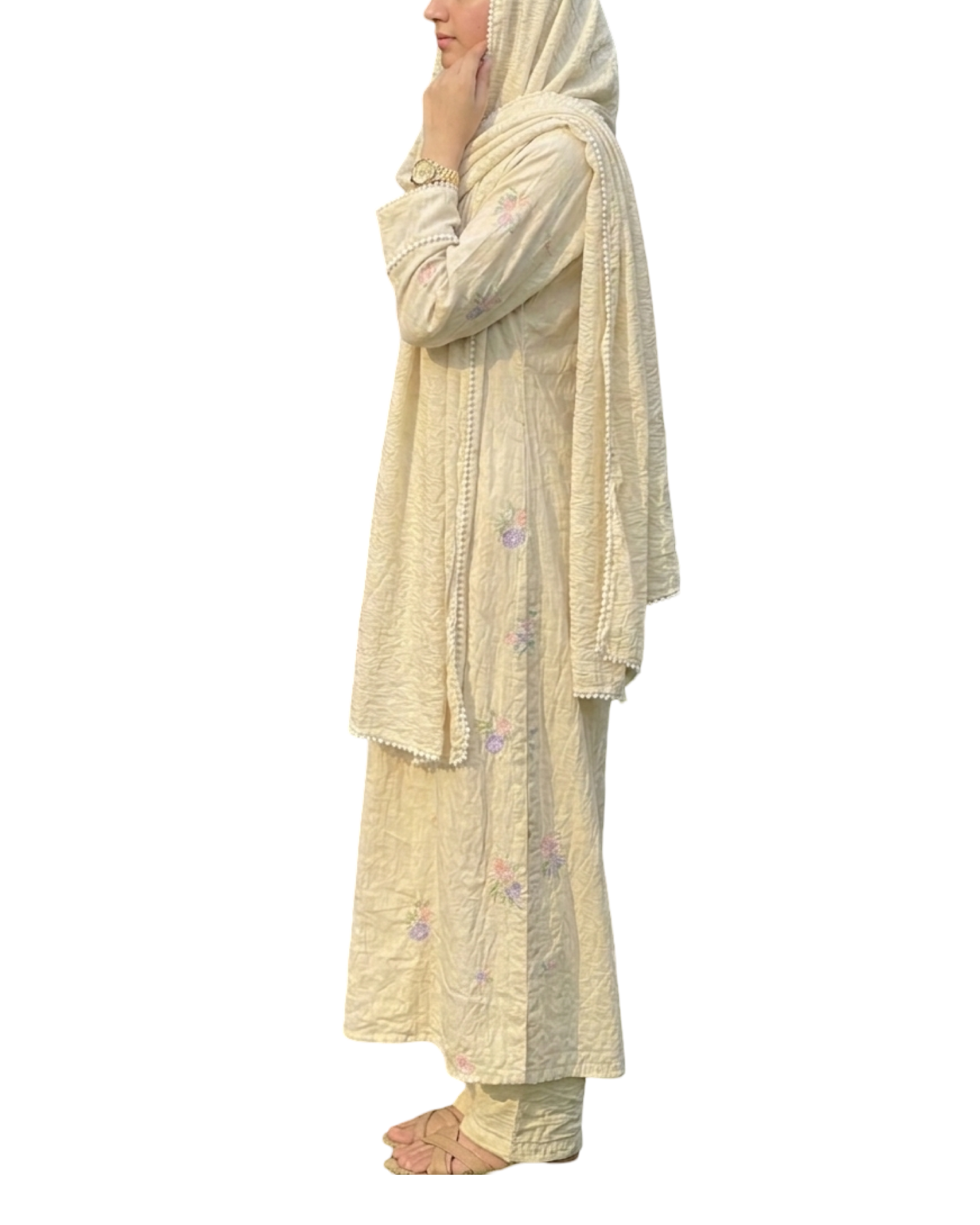 cotton floral embroidered suit set cotton floral embroidered suit set