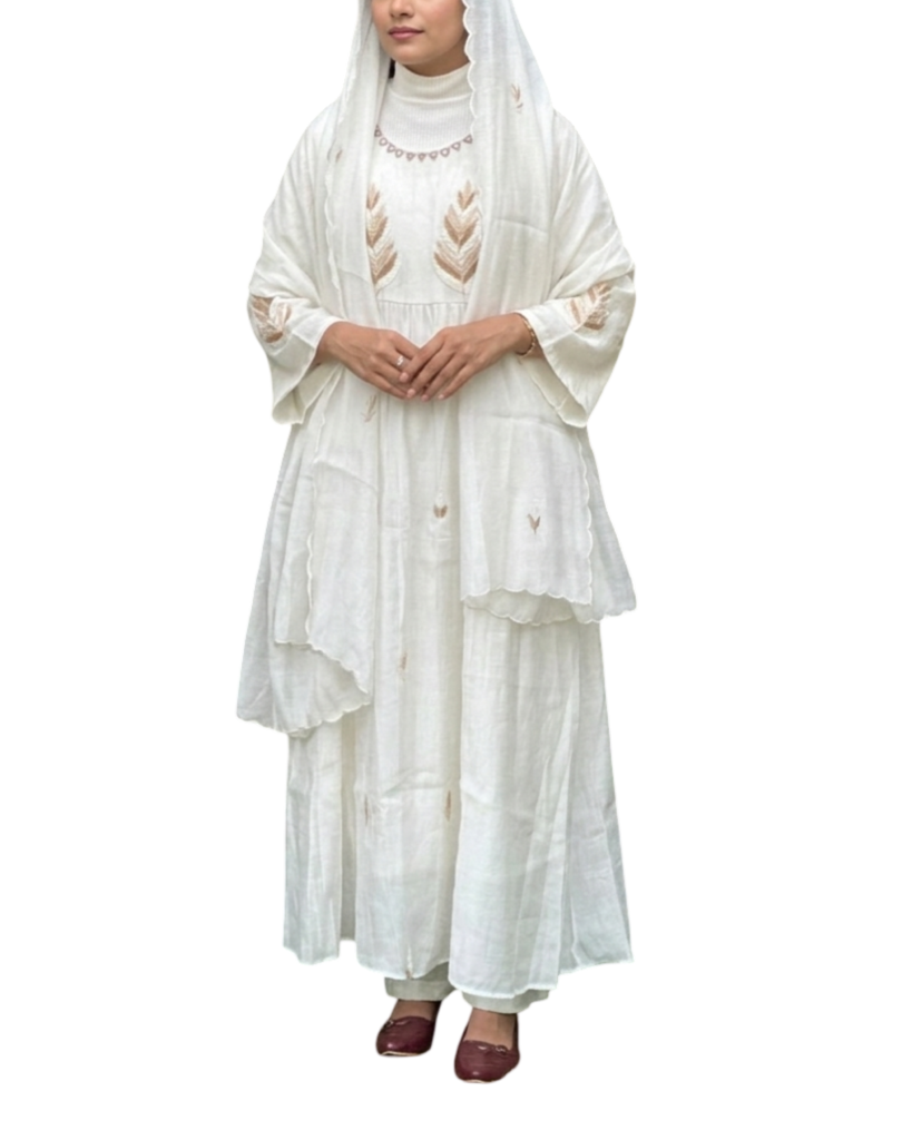 white anarkali style suit
