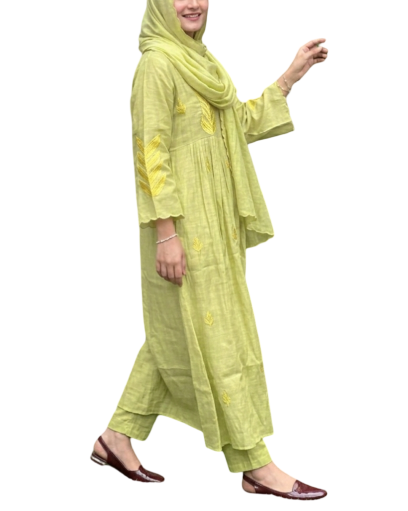 light olive green. anarkali style suit
