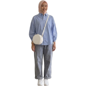 minimalist blue pinstripe top