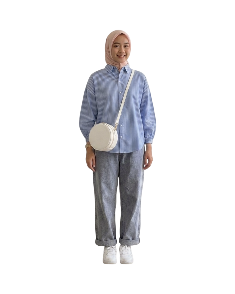 minimalist blue pinstripe top