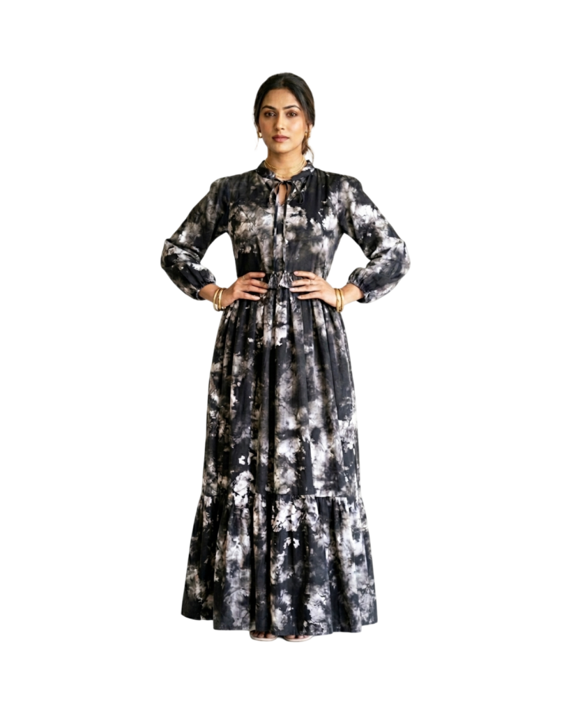 black & white cloud wash maxi